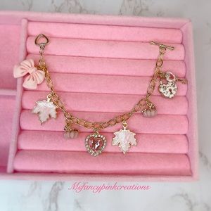 Gold plated handmade pink fall charm bracelet